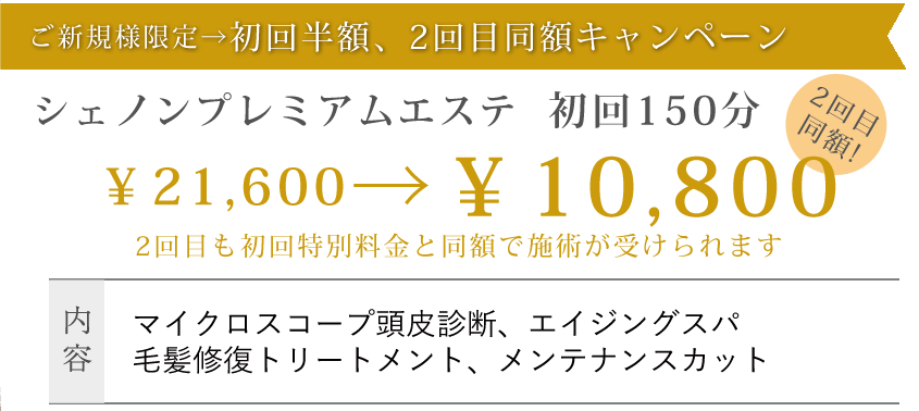新規様限定→2回目以降無料キャンペーン カラーエステコース初回120分 ¥21,600→2回目無料